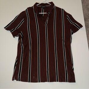 Express Men's Black and Brown Striped Shirt